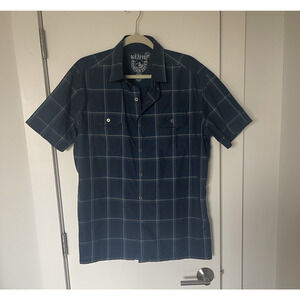 Kuhl Men's Large Response Blue Teal Plaid Camping Casual Hiking SS Shirt 7153